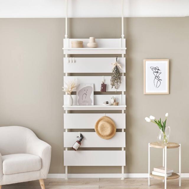 突っ張り ウォールラック 幅80cm ラダーラック 棚 壁面 収納 木目調