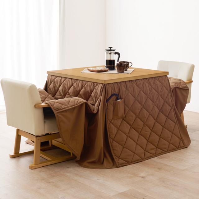 こたつセット　継ぎ脚　こたつテーブル　ちゃぶ台　80cm ダイニングこたつセット 4点セット マロン 幅80cm 継脚こたつテーブル