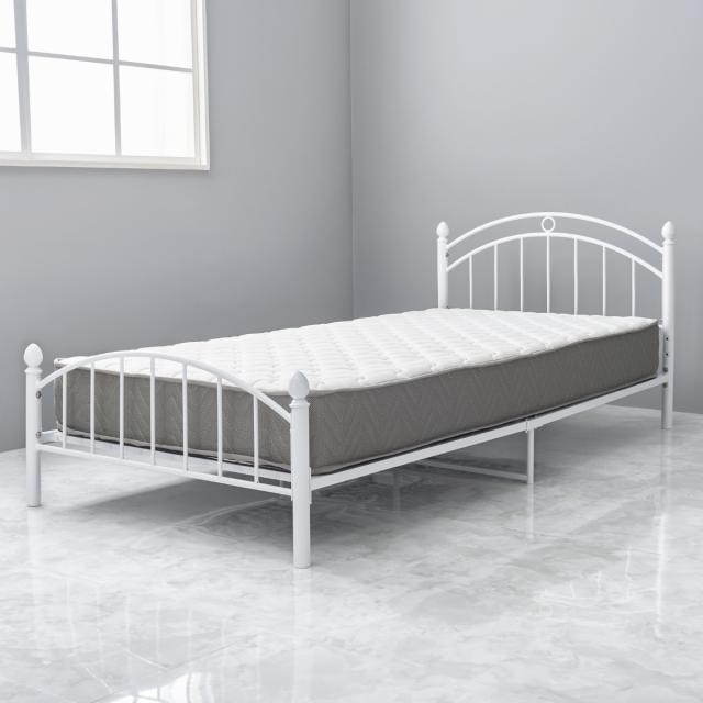 ベッド シングル 姫系 ポケットマットレス付 スチール メッシュ