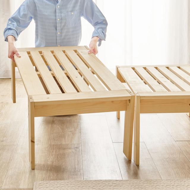 分割式ベッド シングル パイン材 組立簡単 3WAY （ ベッド 棚 ラック 収納 天然木 分割式 組み換え 耐荷重350kg 高耐荷重 お掃除ロボット対応 すのこベッド シェルフ テレビ台 ベンチ ）