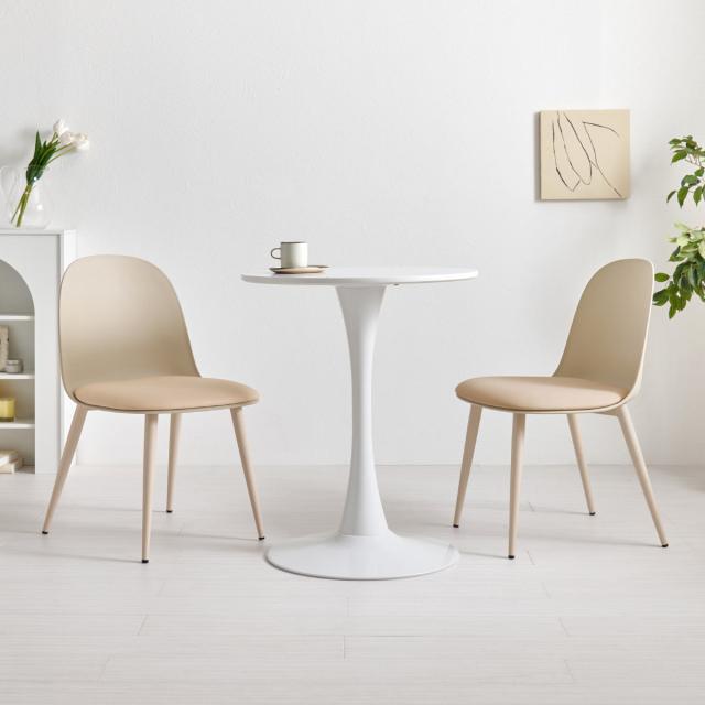 テーブル＆チェア 3点セット 幅60cm 座面高42.5cm形 石目調 ラウンドテーブル カフェテーブル （ 丸 2人用 2人掛け ダイニングセット コンパクト テーブル 食卓テーブル 椅子 イス ダイニングテーブル ダイニングチェア 1本脚 ）