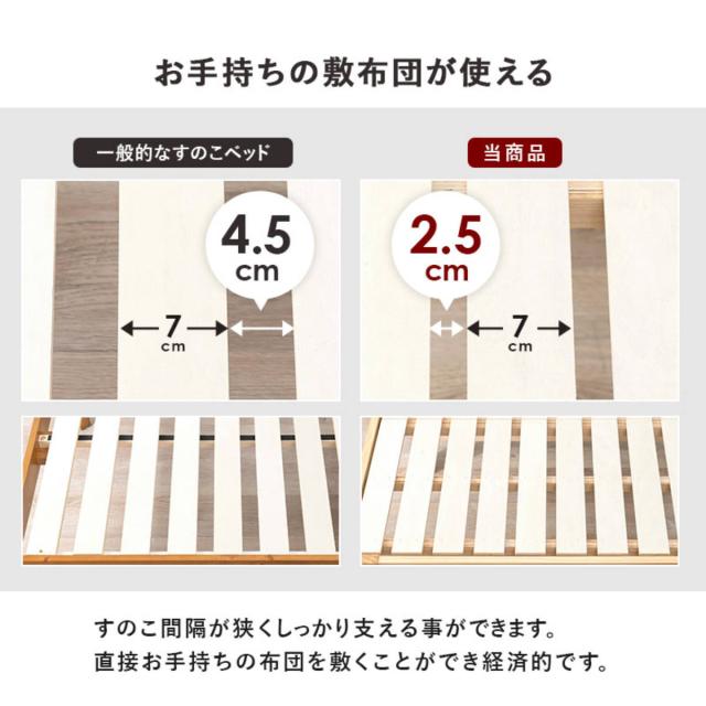 ベッド シングル 宮棚 2口コンセント付 （ すのこベッド 3段階 高さ調節 天然木 木製 耐荷重350kg 棚付き ダークブラウン ライトブラウン ナチュラル ）_9