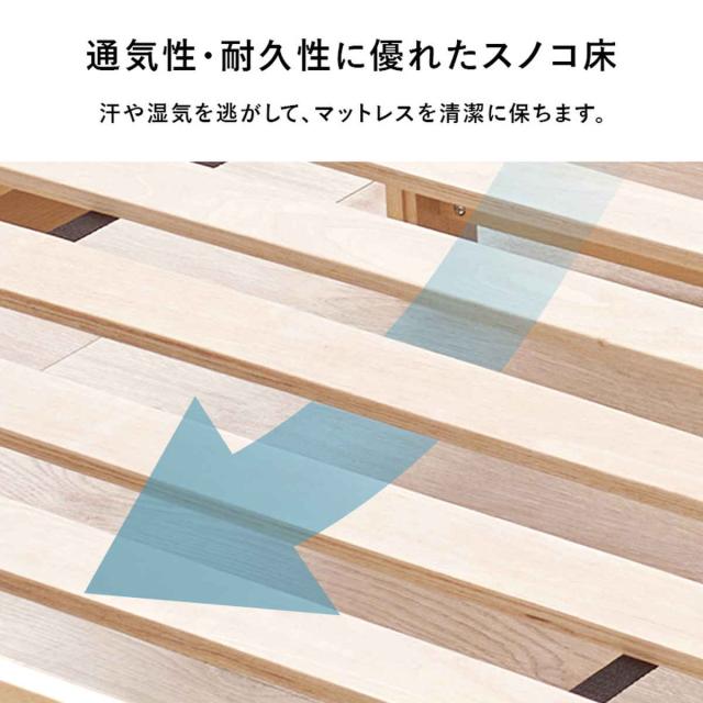 3分組立ベッド シングル ポケットコイルマットレス付 宮棚 2口コンセント付 フレームヘッド （ ベッド 3分組み立て 組み立て簡単 棚付き 圧縮梱包 マットレスセット 耐荷重150kg ブラウン ナチュラル ）
