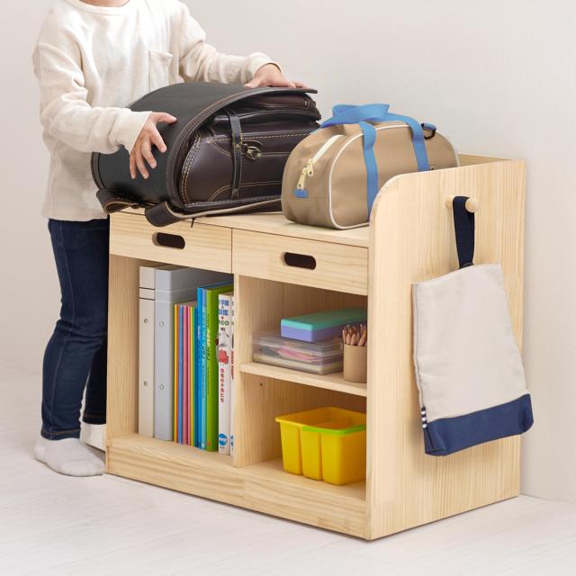 ランドセルラック 幅62cm 天然木 （ ランドセル置き 棚 ラック 学用品 A4対応 オープンラック 無塗装 収納 木製 フック付き 教科書収納 パイン材 ） 9,571円