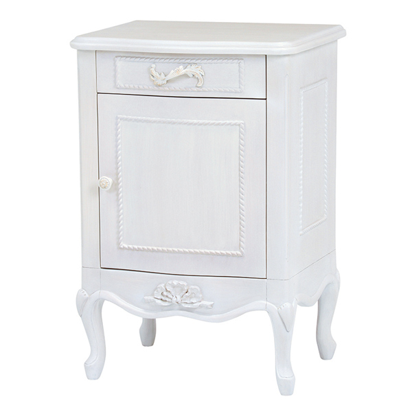 サイドテーブル サイドチェスト 姫系 ロマンチック HAMPTON 幅45cm （ 白家具 猫脚 クラシック 天然木 アンティーク 完成品 収納 ベッドサイド ソファサイド 電話台 マホガニー ）
