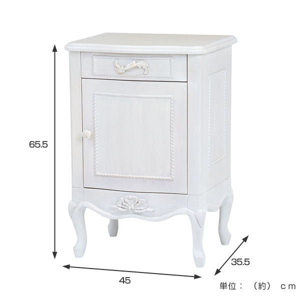 サイドテーブル 幅45cm サイドチェスト 姫系 HAMPTON （ 白家具 猫脚 クラシック 収納 木製 天然木 マホガニー 扉 引き出し アンティーク調 アンティーク 完成品 ベッドサイド ソファサイド 電話台 ミニテーブル ）_1