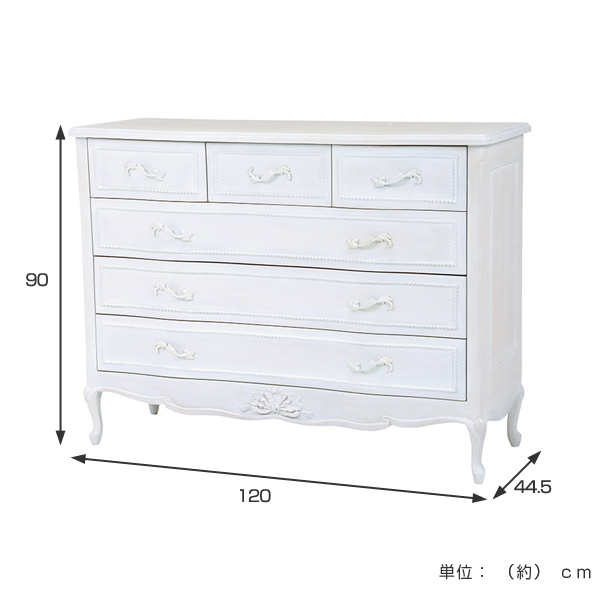 ワイドチェスト 幅120cm 4段 姫系 猫脚 完成品 HAMPTON （ 洋タンス 6杯 白家具 クラシック 天然木 アンティーク調 収納 箪笥 たんす タンス 衣類収納 引き出し マホガニー ）_1