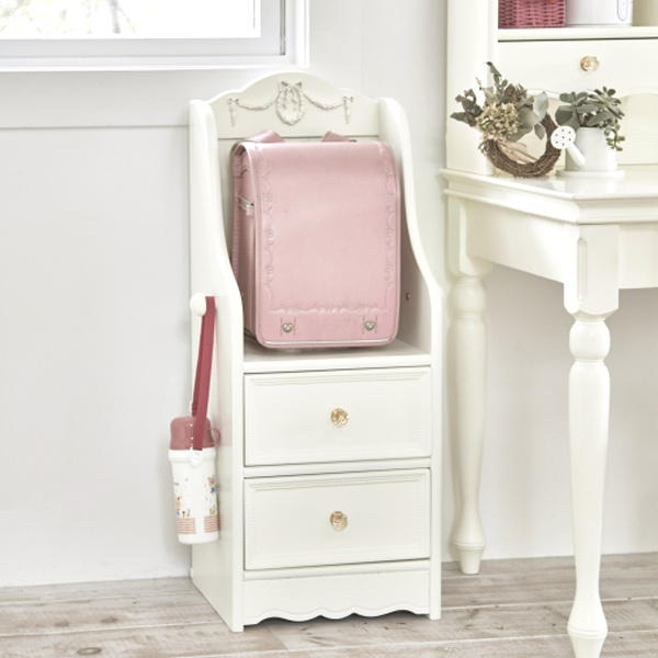 ランドセルラック スリム 引出し付 姫系 ロマンチック 幅35cm
