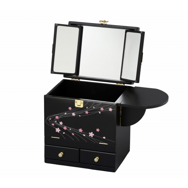 【新品】函鏡台 欅 回転鏡 和風 メイクボックス コンパクトドレッサー 函鏡台（新品）欅 回転鏡 和風 メイクボックス コンパクトドレッサー