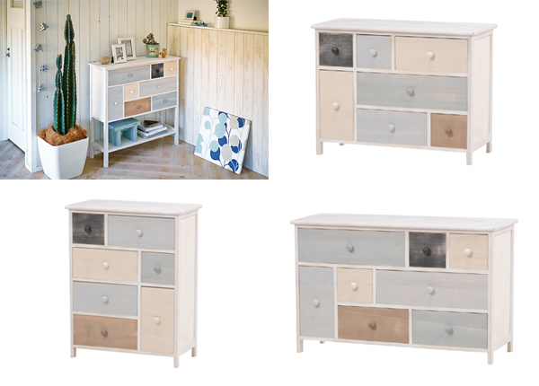 ワイドチェスト 3段 桐チェスト 木製 シャビーウッド 約幅92cm アースカラー （ キャビネット 収納棚 引き出し 棚 たんす サイドチェスト かわいい コンパクト 一人暮らし カラフル 北欧 シャビーシック チェスト ）の通販は