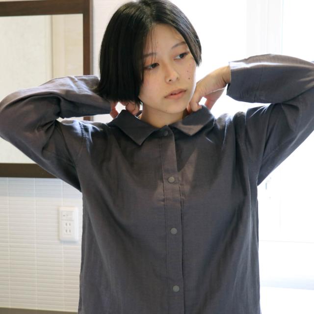パジャマ オーガニックコットン 綿100％ 上下セット 日本製 （ M L レディース 大人 婦人用 ガーゼパジャマ 長袖 ルームウェア 前開き 2重ガーゼ 薄手 無地 シンプル スナップボタン 開け閉め 簡単 プレゼント ギフト ）_7