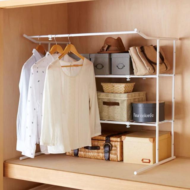 押入れ収納 押入れ伸縮ハンガーシェルフ ハンガーラック （ パイプハンガー クローゼット 押し入れ ラック シェルフ 棚 5段階 縦置き 幅 調節 収納 押し入れハンガー 衣類収納 クローゼットハンガー ハンガー収納 収納棚 ）の通販は 5,280円