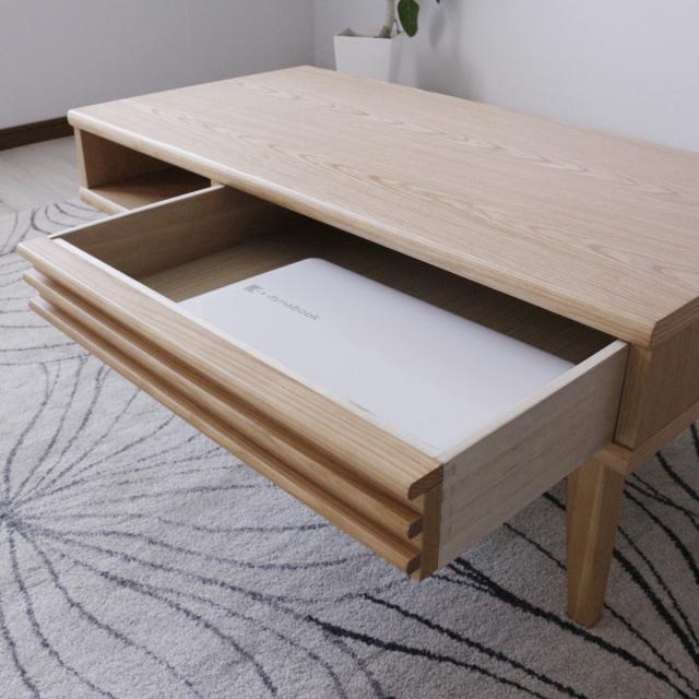 リビングテーブル 高さ38cm 天板長方形 引出し付 センターテーブル （ テーブル 机 リビング ローテーブル 木製 天然木 収納 引き出し 長方形 棚付き 完成品 コーヒーテーブル おしゃれ 木製テーブル ）_12
