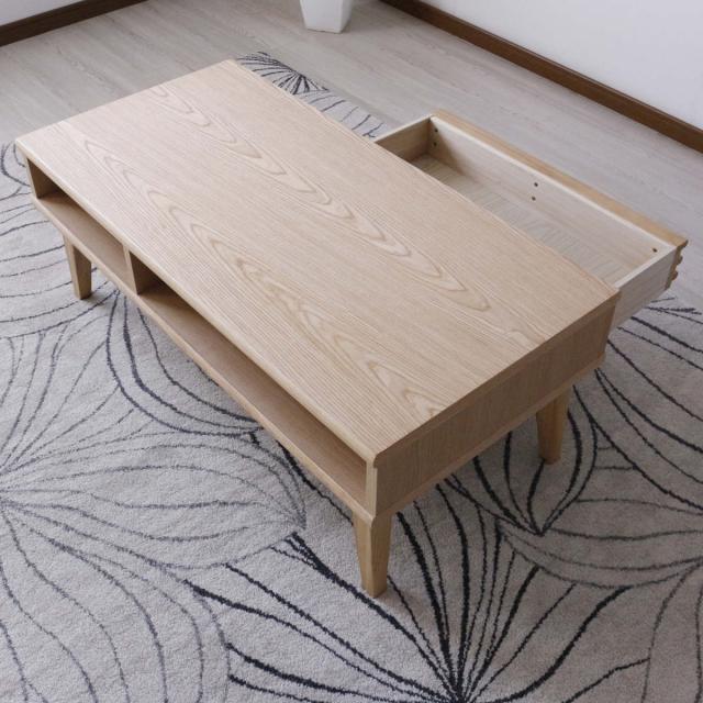 リビングテーブル 高さ38cm 天板長方形 引出し付 センターテーブル （ テーブル 机 リビング ローテーブル 木製 天然木 収納 引き出し 長方形 棚付き 完成品 コーヒーテーブル おしゃれ 木製テーブル ）_14