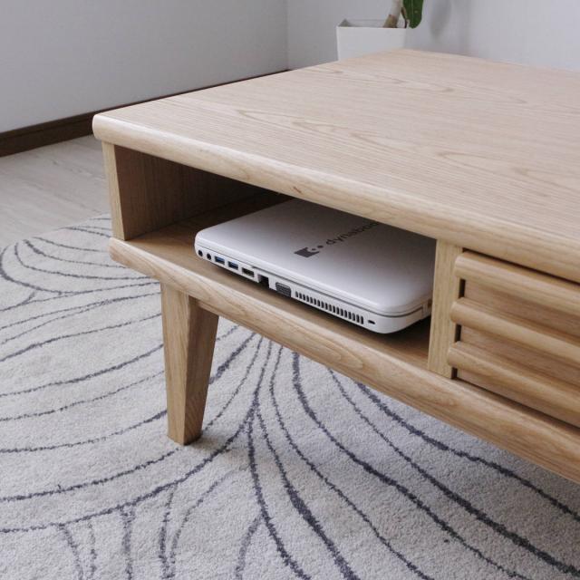 リビングテーブル 高さ38cm 天板長方形 引出し付 センターテーブル （ テーブル 机 リビング ローテーブル 木製 天然木 収納 引き出し 長方形 棚付き 完成品 コーヒーテーブル おしゃれ 木製テーブル ）_17