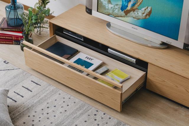 テレビ台 幅150cm 60型対応 引き出し フルスライドレール 完成品 （ テレビボード ローボード スライドレール ラック 棚 収納 引出し リビングボード 省スペース 背面化粧 ウォールナット ナチュラル ）_5