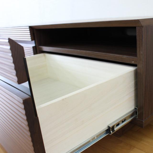 テレビ台 幅166.5cm 背面化粧 リモコンOK 天然木 完成品 （ ローボード 引出し ラック 棚 収納 フロート風 リビングボード フルオープンレール ナチュラル ウォールナット ）_8
