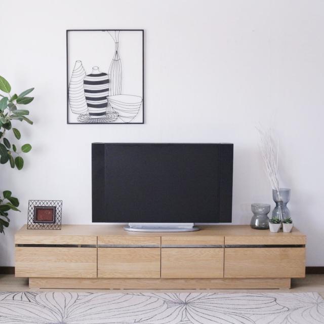 テレビ台 幅212cm 背面化粧 リモコンOK 天然木 完成品 （ ローボード 引出し ラック 棚 収納 フロート風 リビングボード フルオープンレール ナチュラル ウォールナット ）_5