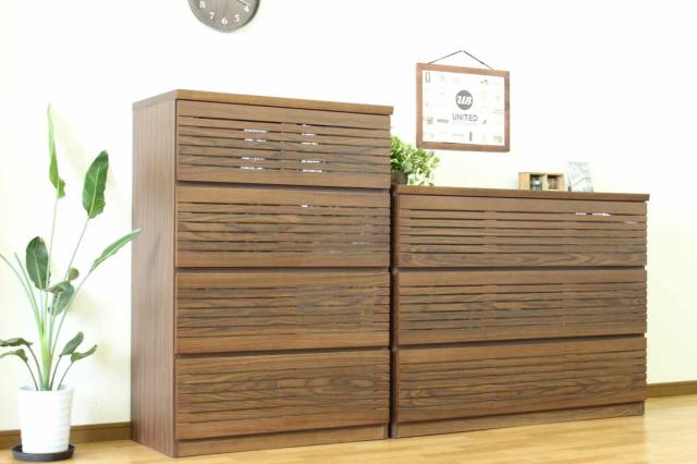 ハイチェスト 幅80cm 4段 フルオープン 天然木 完成品 （ チェスト ハイタイプ 衣類収納 棚 ラック フルスライドレール 木製 リビングボード 4杯 ナチュラル ウォールナット 背面化粧 桐 収納 ）