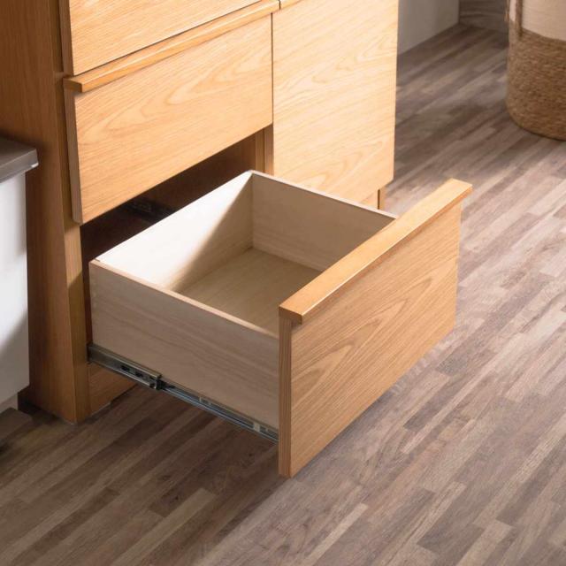 キッチンカウンター 幅140cm メラミン天板 天然木 完成品 （ カウンター キッチン 収納 フルスライドレール 木製 リビングボード ゴミ箱上 引き出し 4段 5杯 可動棚 ソフトクローズ シンプル ）