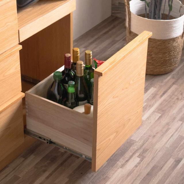 キッチンカウンター 幅140cm メラミン天板 天然木 完成品 （ カウンター キッチン 収納 フルスライドレール 木製 リビングボード ゴミ箱上 引き出し 4段 5杯 可動棚 ソフトクローズ シンプル ）