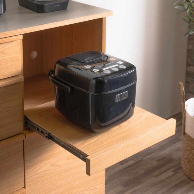 キッチンカウンター 幅140cm メラミン天板 天然木 完成品 （ カウンター キッチン 収納 フルスライドレール 木製 リビングボード ゴミ箱上 引き出し 4段 5杯 可動棚 ソフトクローズ シンプル ）