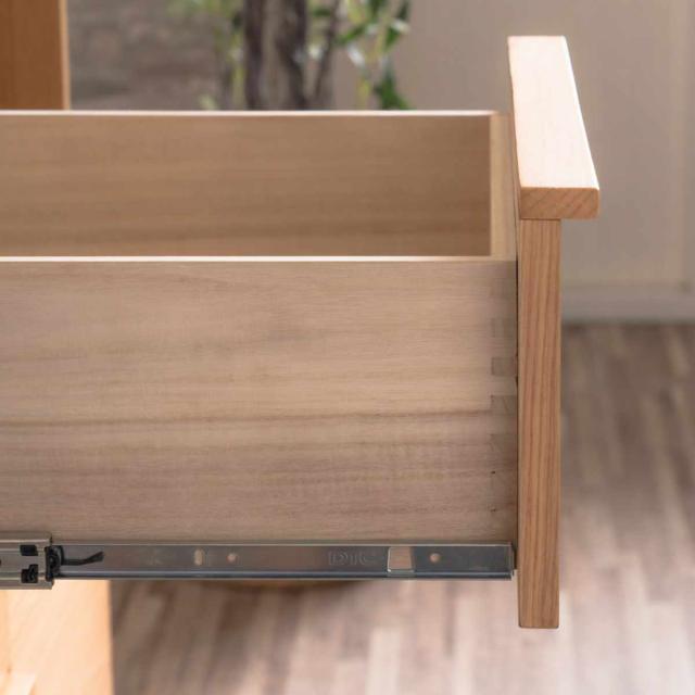 キッチンカウンター 幅140cm メラミン天板 天然木 完成品 （ カウンター キッチン 収納 フルスライドレール 木製 リビングボード ゴミ箱上 引き出し 4段 5杯 可動棚 ソフトクローズ シンプル ）