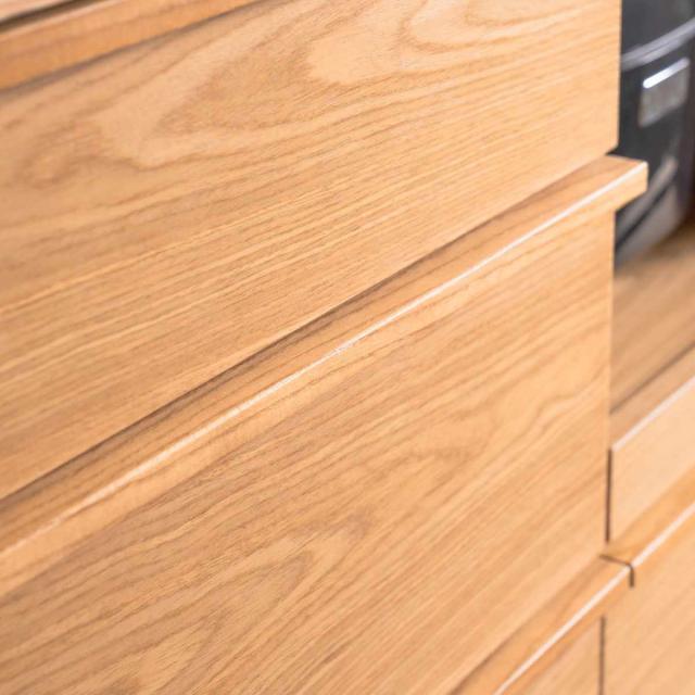 キッチンカウンター 幅140cm メラミン天板 天然木 完成品 （ カウンター キッチン 収納 フルスライドレール 木製 リビングボード ゴミ箱上 引き出し 4段 5杯 可動棚 ソフトクローズ シンプル ）