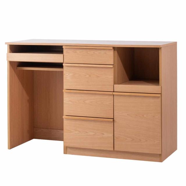 キッチンカウンター 幅140cm メラミン天板 天然木 完成品 （ カウンター キッチン 収納 フルスライドレール 木製 リビングボード ゴミ箱上 引き出し 4段 5杯 可動棚 ソフトクローズ シンプル ）