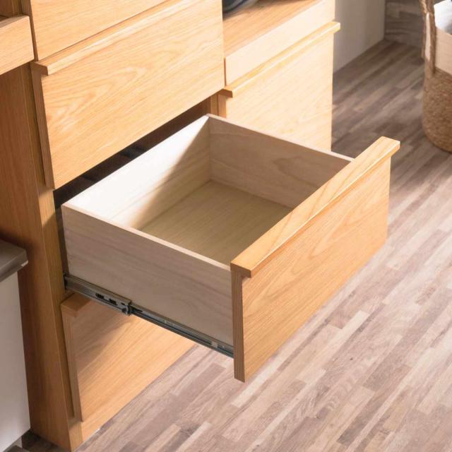 キッチンカウンター 幅140cm メラミン天板 天然木 完成品 （ カウンター キッチン 収納 フルスライドレール 木製 リビングボード ゴミ箱上 引き出し 4段 5杯 可動棚 ソフトクローズ シンプル ）
