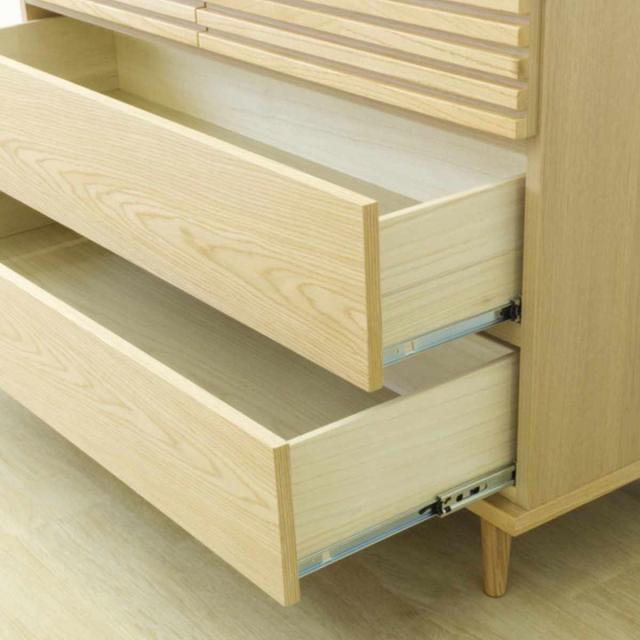 チェスト 幅120cm 3段4杯 脚付き ルーバーデザイン 完成品 （ 棚 ラック 収納 引き出し お掃除ロボット対応 リビングボード フルスライドレール 4杯 衣類収納 ルーバー シンプル ）_5