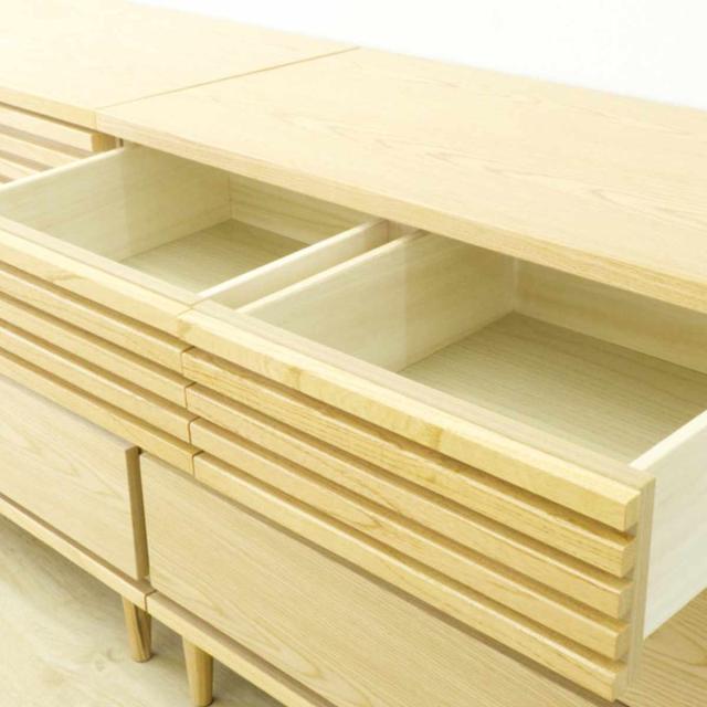 チェスト 幅120cm 3段4杯 脚付き ルーバーデザイン 完成品 （ 棚 ラック 収納 引き出し お掃除ロボット対応 リビングボード フルスライドレール 4杯 衣類収納 ルーバー シンプル ）_6