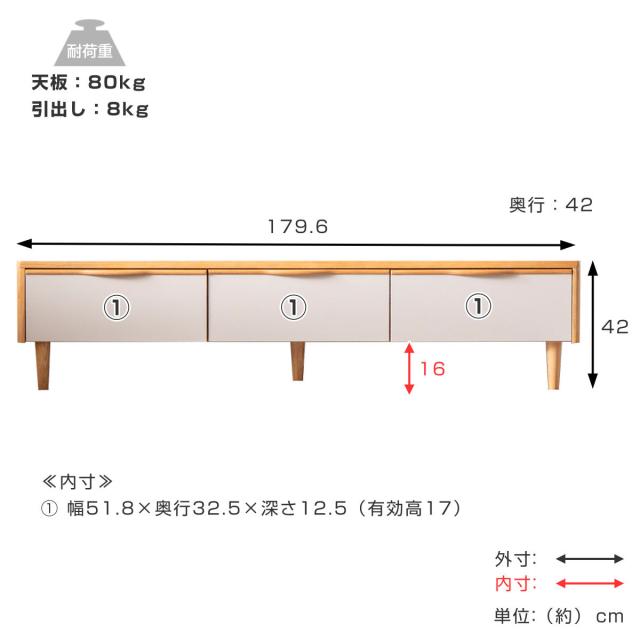 テレビ台 ローボード 幅179.6cm 引き出し 脚付き お掃除ロボット対応 おしゃれ （ AVボード 棚 天然木突板 完成品 フルスライドレール リビングボード 収納 家具 ナチュラル グレージュ バイカラー 背面化粧 ）_2