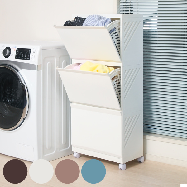 ランドリーボックス Clevan 3段 ランドリーラック 洗濯かご キャスター