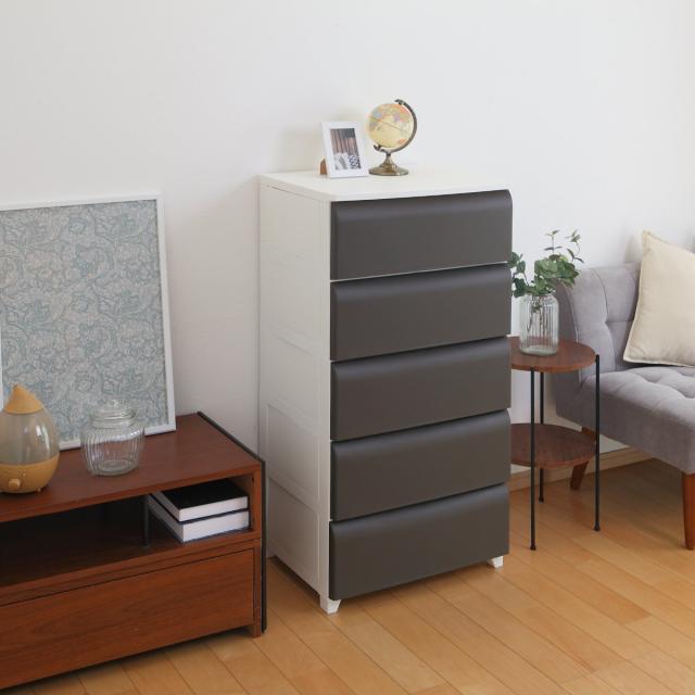 チェスト 5段 幅54cm ノーデュス ワイド プラスチック （ 収納ケース 引き出し 脚付き 収納 タンス ホコリが入りにくい 衣装ケース 収納ボックス 日本製 プラスチックチェスト 収納チェスト おしゃれ 簡単組立 リビングチェスト ）