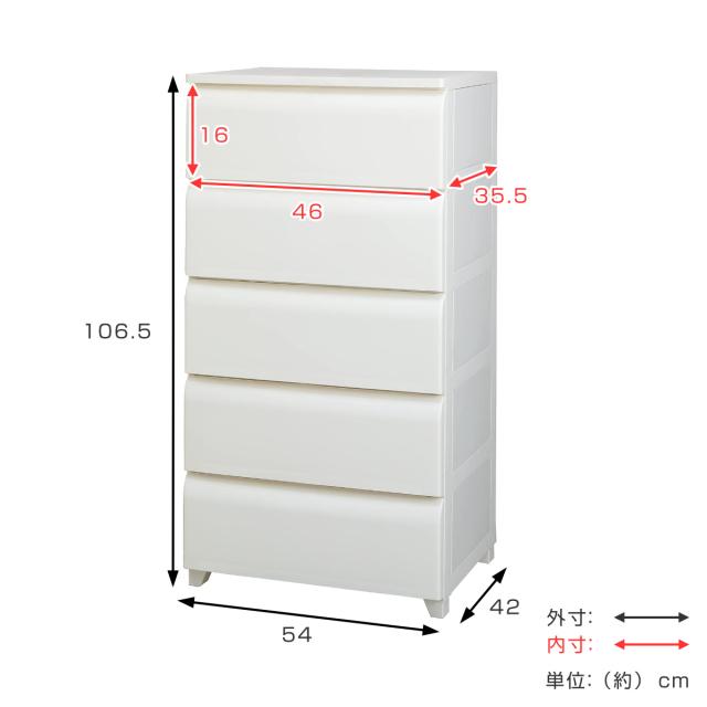 チェスト 5段 幅54cm ノーデュス ワイド プラスチック （ 収納ケース 引き出し 脚付き 収納 タンス ホコリが入りにくい 衣装ケース 収納ボックス 日本製 プラスチックチェスト 収納チェスト おしゃれ 簡単組立 リビングチェスト ）