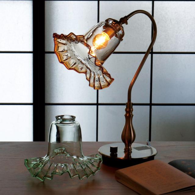 廣田硝子 テーブルライト ガラス製 電笠 フリル緑 卓上ライト 日本製