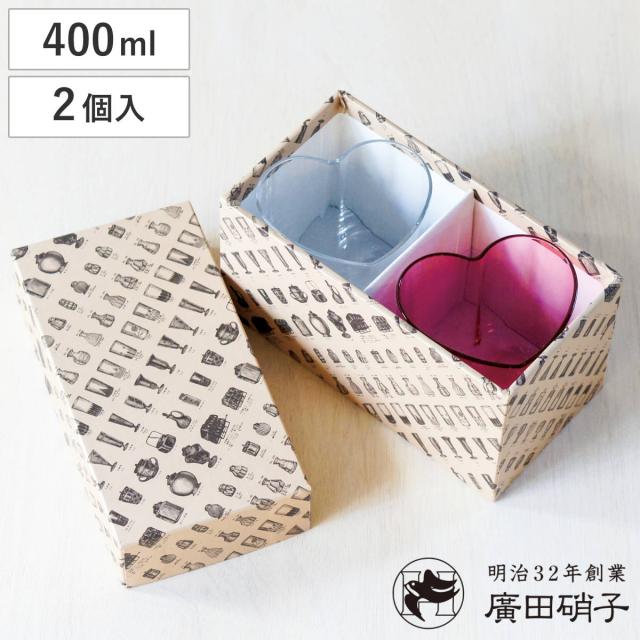 廣田硝子 ハート型 グラスペアー クリア＆ピンク （ ガラス 日本製 コップ カップ デザート 食器 デザート食器 おしゃれ かわいい レトロ 昭和 モダン珈琲 想グラス ）