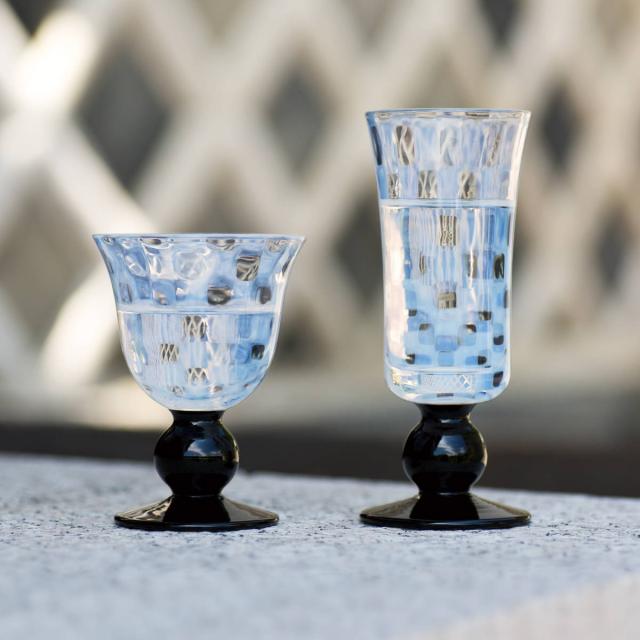 廣田硝子 大正浪漫 酒盃揃 市松 黒 2個入 ペアセット （ ガラス 日本製 杯 盃 酒器 酒 コップ グラス ワイングラス ペア おしゃれ 硝子 ガラス製 かわいい レトロ 大正 和 モダン ）