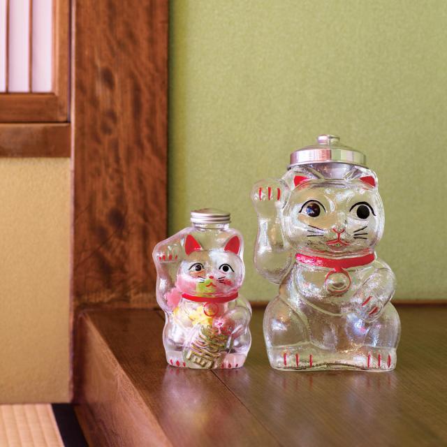 廣田硝子 保存容器 招き猫 菓子びん 小 （ キャニスター キャンディーポット ガラス容器 小物入れ ガラスポット 日本製 蓋つき 手描き 飴 アメ お菓子 小物 乾物 ナッツ かわいい ギフト プレゼント 商売繁盛 ）_4