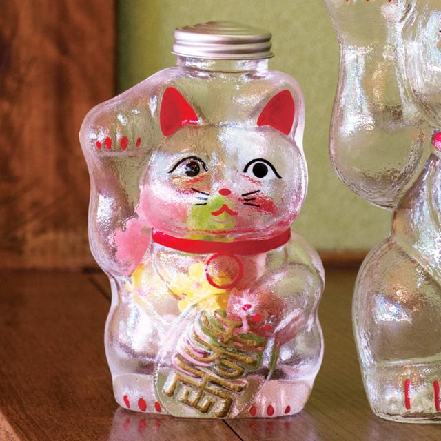 廣田硝子 保存容器 招き猫 菓子びん 小 （ キャニスター キャンディーポット ガラス容器 小物入れ ガラスポット 日本製 蓋つき 手描き 飴 アメ お菓子 小物 乾物 ナッツ かわいい ギフト プレゼント 商売繁盛 ）