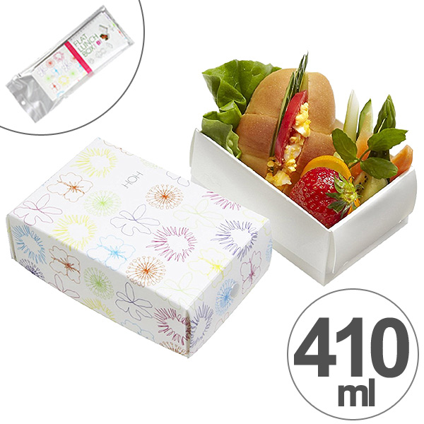 折り畳みランチボックス　一段　410ml　フラワー　バンド付　日本製 （ お弁当箱 ランチボックス サンドイッチケース 折りたたみ式 弁当箱 コンパクト 電子レンジ対応 ラッピングボックス ギフトボックス 持ち帰り箱 ）