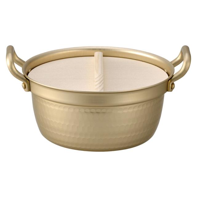 レトロ おでん鍋 銅色 鎚目 両手鍋 18.5cm 小伝具 アルミ段付鍋 木蓋付