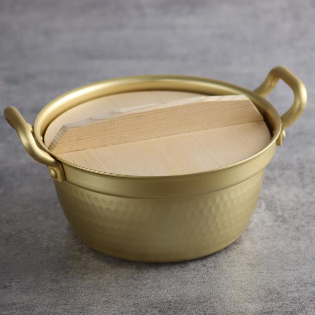 両手鍋 18.5cm 小伝具 アルミ段付鍋 木蓋付 日本製 （ ガス火対応 段付