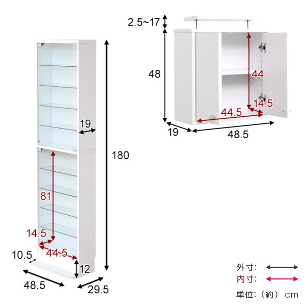 コレクションラック 浅型 上置きセット ショーケース 約幅49cm
