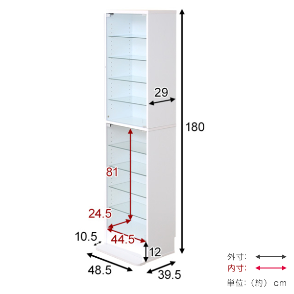 コレクションラック 幅48.5cm 深型 ショーケース ガラス扉 （ ウィスキー棚 コレクションケース ガラス製 ガラスケース キャビネット ガラスキャビネット ディスプレイラック 飾り棚 ディスプレイ ガラス 白 ブラウン おしゃれ ）_3