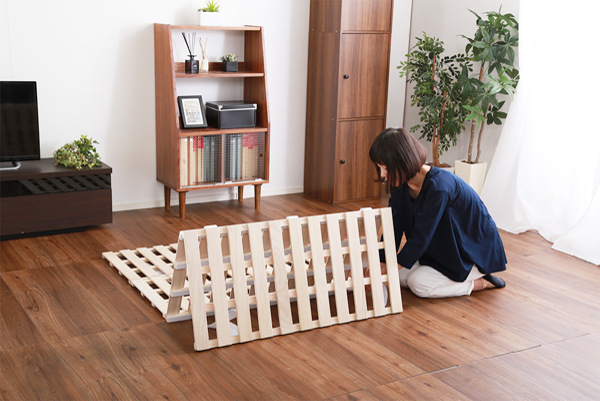 すのこベッド ダブル 4つ折り式 桐 桐すのこ ダブルサイズ スノコベッド （ すのこ スノコ マット 折りたたみ すのこマット すのこベット ベッド 折りたたみベッド ベット 除湿 湿気 カビ ダニ 対策 折り畳み 布団干し ）_7