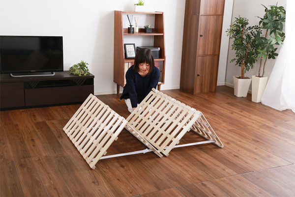 すのこベッド ダブル 4つ折り式 桐 桐すのこ ダブルサイズ スノコベッド （ すのこ スノコ マット 折りたたみ すのこマット すのこベット ベッド 折りたたみベッド ベット 除湿 湿気 カビ ダニ 対策 折り畳み 布団干し ）_8