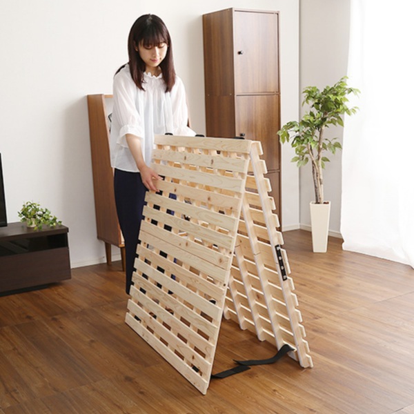 すのこベッド シングル 2つ折り 檜 木製 天然木 ひのき すのこ ベッド 折りたたみ 収納 （ 二つ折り 折りたたみベッド すのこマット ベット ヒノキ 除湿 すのこベット スノコベッド 湿気 カビ ダニ 対策 折り畳み ）_6