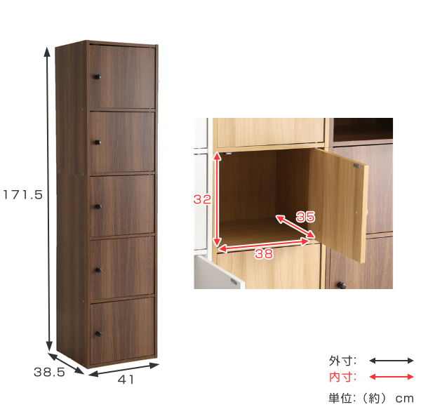 カラーボックス 幅41cm 5枚扉 5段 ブックシェルフ A4対応 （ 本棚 キャビネット ラック シェルフ ブックラック 収納キャビネット 扉付き 収納ラック 収納棚 収納 棚 すき間 隙間 ナチュラル ブラウン 茶色 白 おしゃれ ）